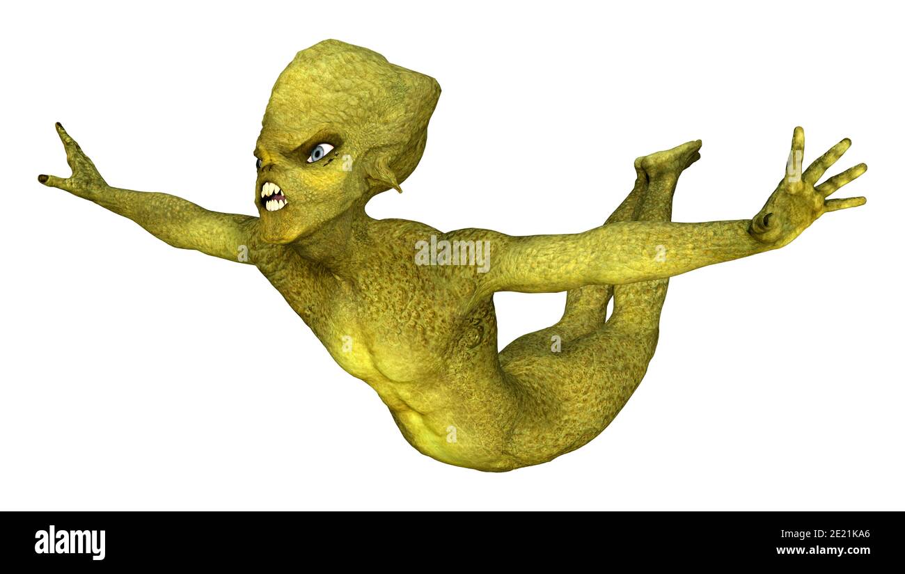 3D rendering of a green alien isolated on white background Stock Photo ...