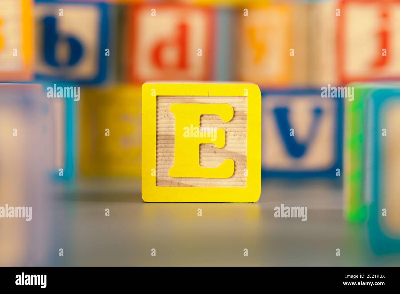 Photograph of colorful Wooden Block Letter E Stock Photo Alamy