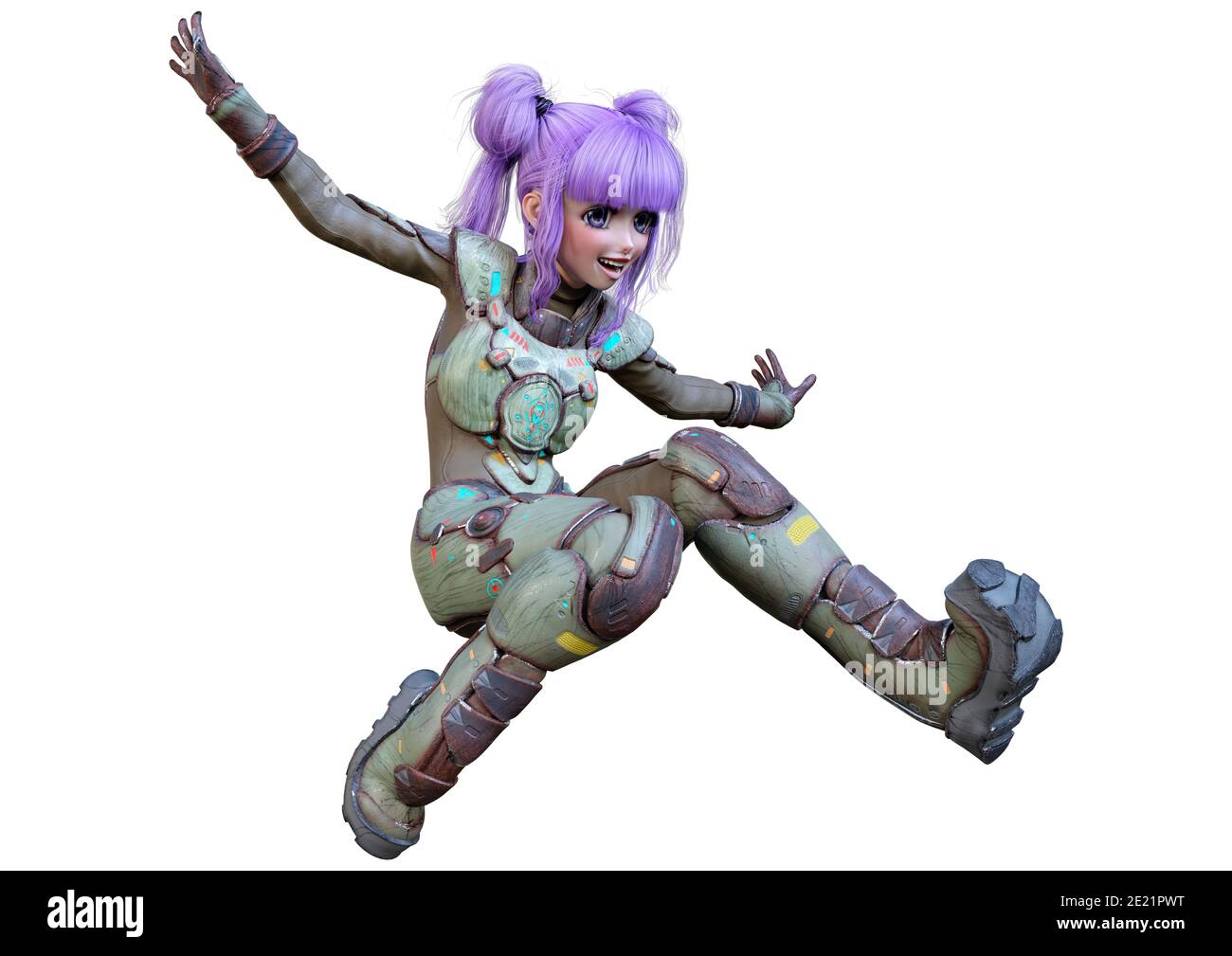 3D rendering of an anime teenager girl with purple hair in an astronaut  suit isolated on white background Stock Photo - Alamy