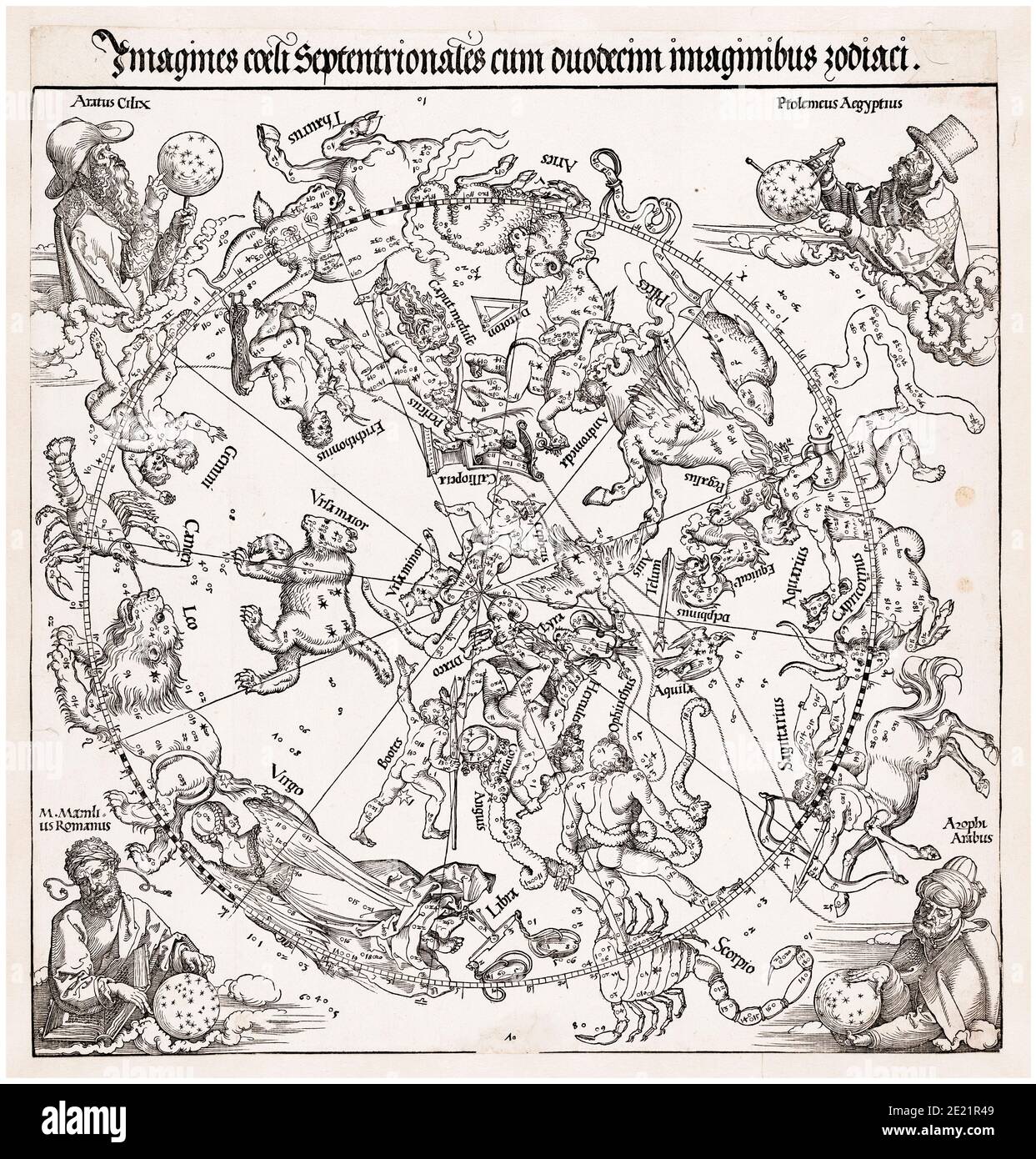 Sky map of the Northern Hemisphere, Star Chart, Zodiac, print, 1515 by Albrecht Dürer after Conrad Heinfogel Stock Photo