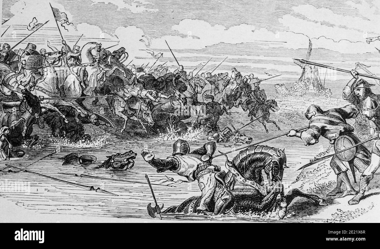 battle of courtrai 1302° ,edition lahure 1881 Stock Photo