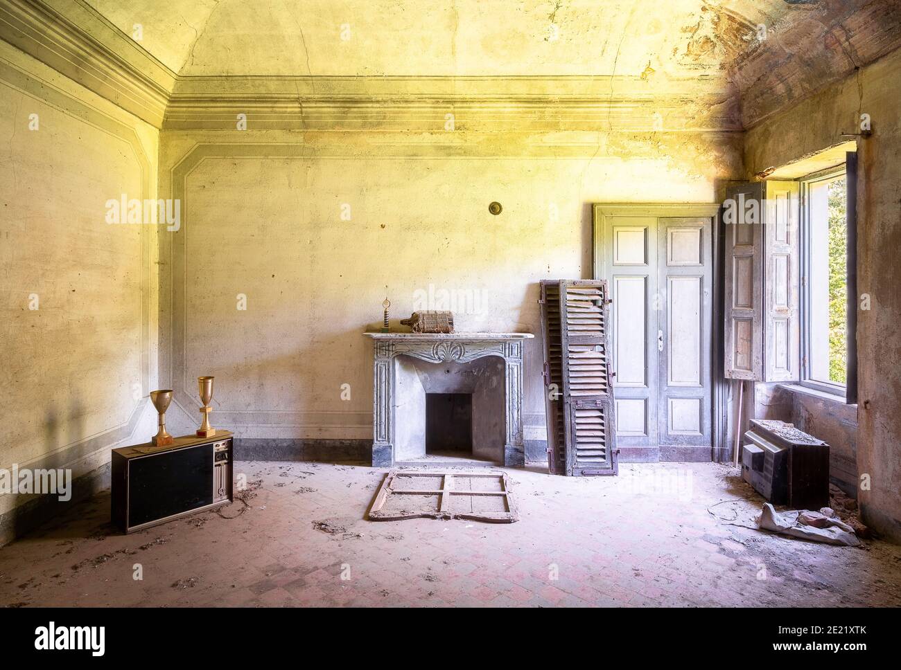 Stunning Room in an Abandoned and Derelict Building Stock Photo
