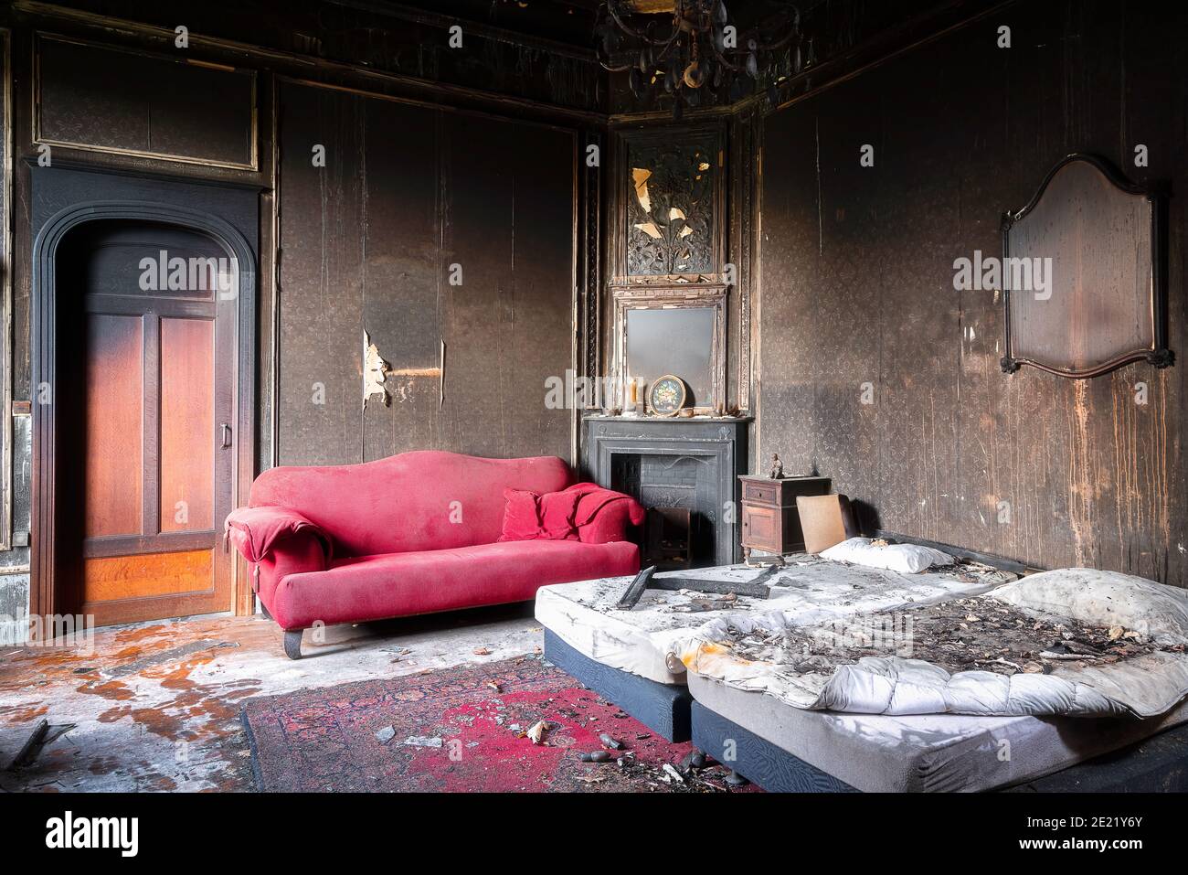 Bedroom in an Abandoned and Derelict House Stock Photo Alamy