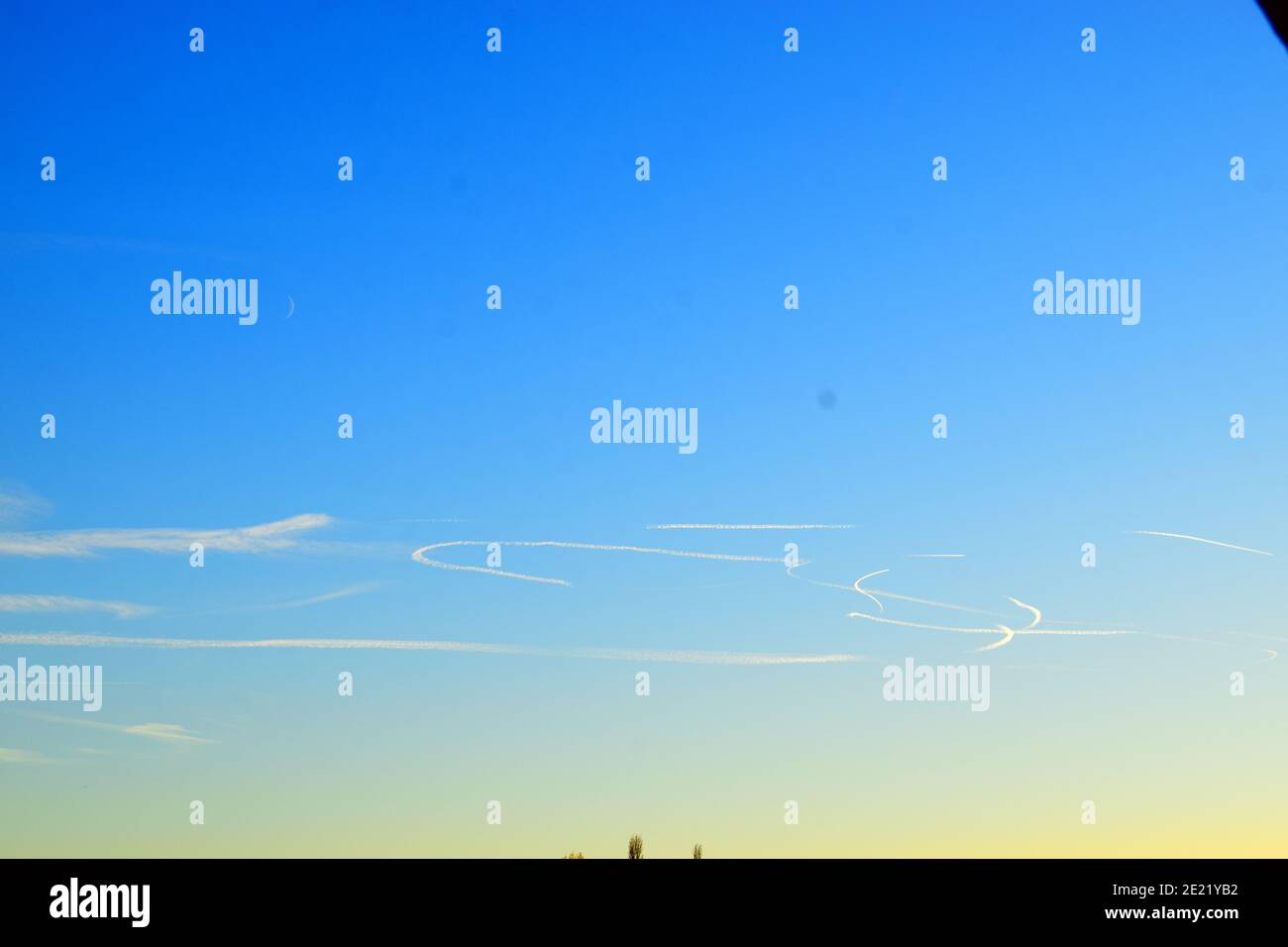 white lines in the blue sky Stock Photo