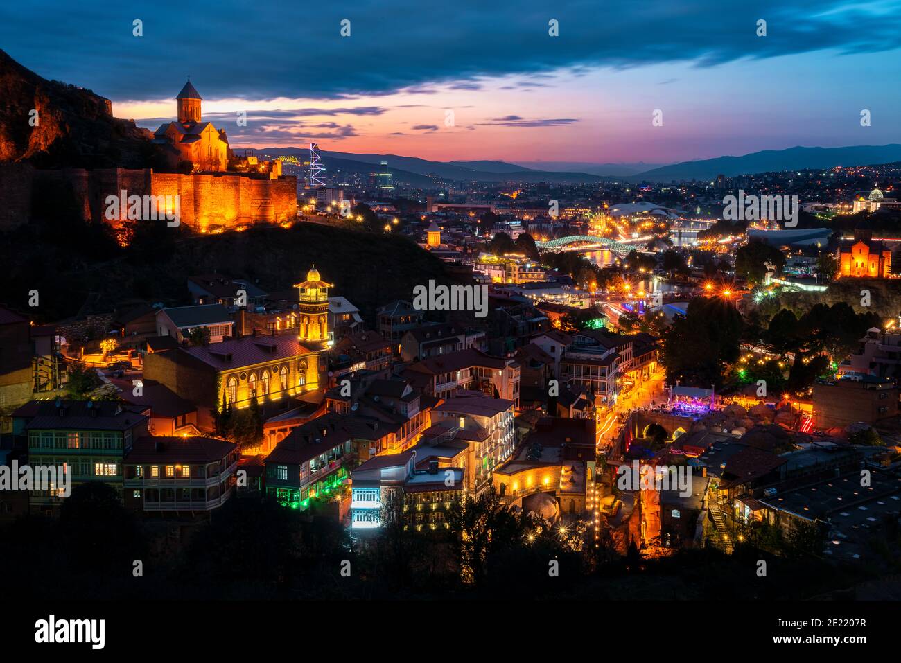 Capital City of Georgia Tbilisi by Sunset Stock Photo