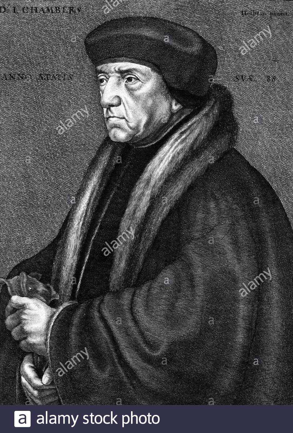 John Chambre portrait, 1470 – 1549, was an English churchman, academic and physician to Henry VII and Henry VIII, etching by Bohemian etcher Wenceslaus Hollar from 1600s Stock Photo