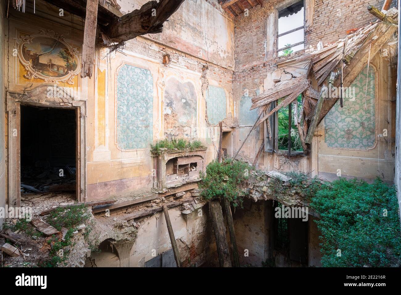 Stunning Room in an Abandoned and Derelict Building Stock Photo