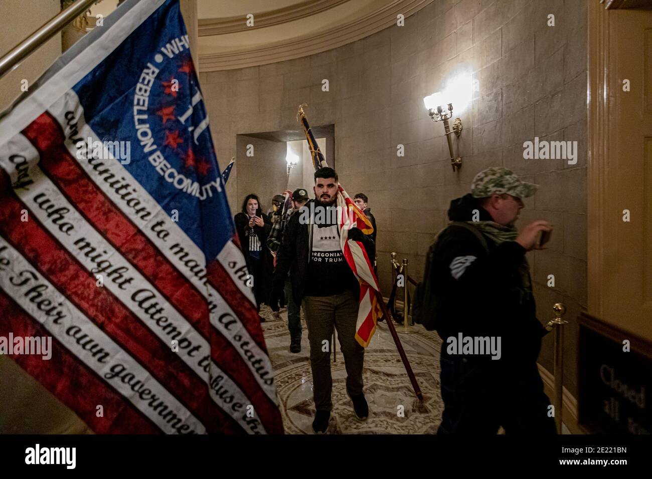 On January 6, 2021, Pro-Trump supporters and far-right forces flooded Washington DC to protest Donald Trump's election loss. Hundreds battled Capitol Police and breached the U.S. Capitol Building. (Photo by Michael Nigro/Sipa USA) Stock Photo