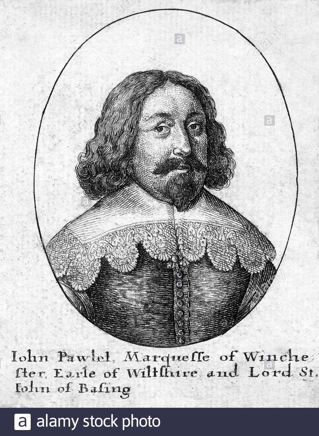 John Paulet portrait, 5th Marquess of Winchester, c1598 – 1675, styled Lord John Paulet until 1621 and Lord St John from 1621 to 1628, etching by Bohemian etcher Wenceslaus Hollar from 1600s Stock Photo