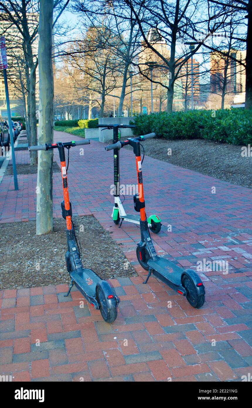 Electric scooters in the city Stock Photo Alamy