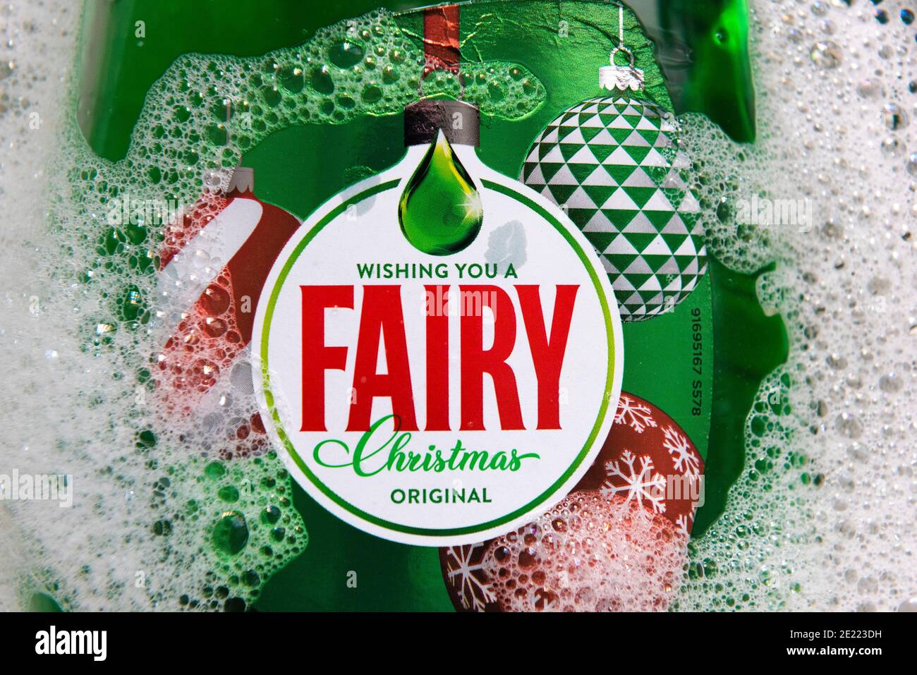Christmas festive message on a fairy liquid washing up liquid bottle label UK Stock Photo