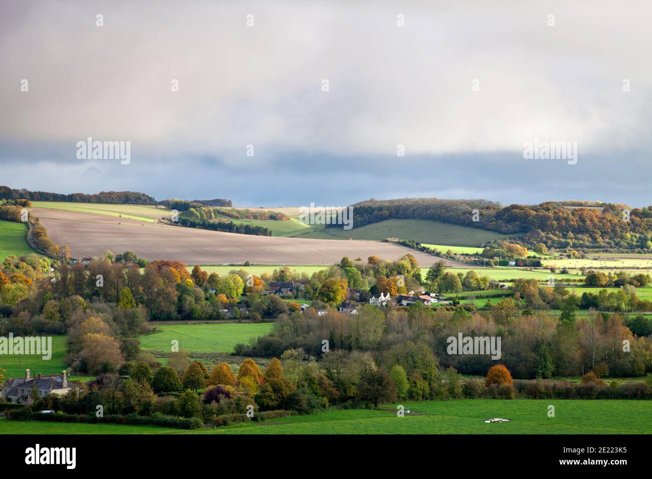 An autumn view of the village of Upton Lovell, in the Wylye Valley near Warminster in Wiltshire. Stock Photo
