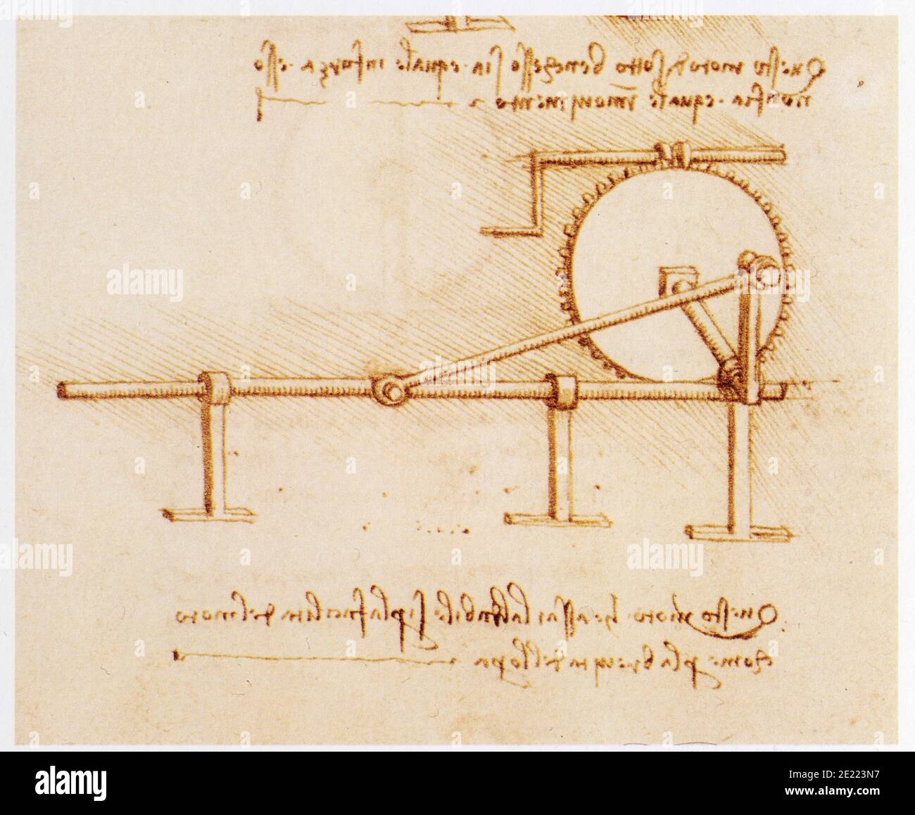 Leonardo da Vinci.1452-1519.Bielle actionnée par une vis sans fin sur roue  dentée Stock Photo - Alamy