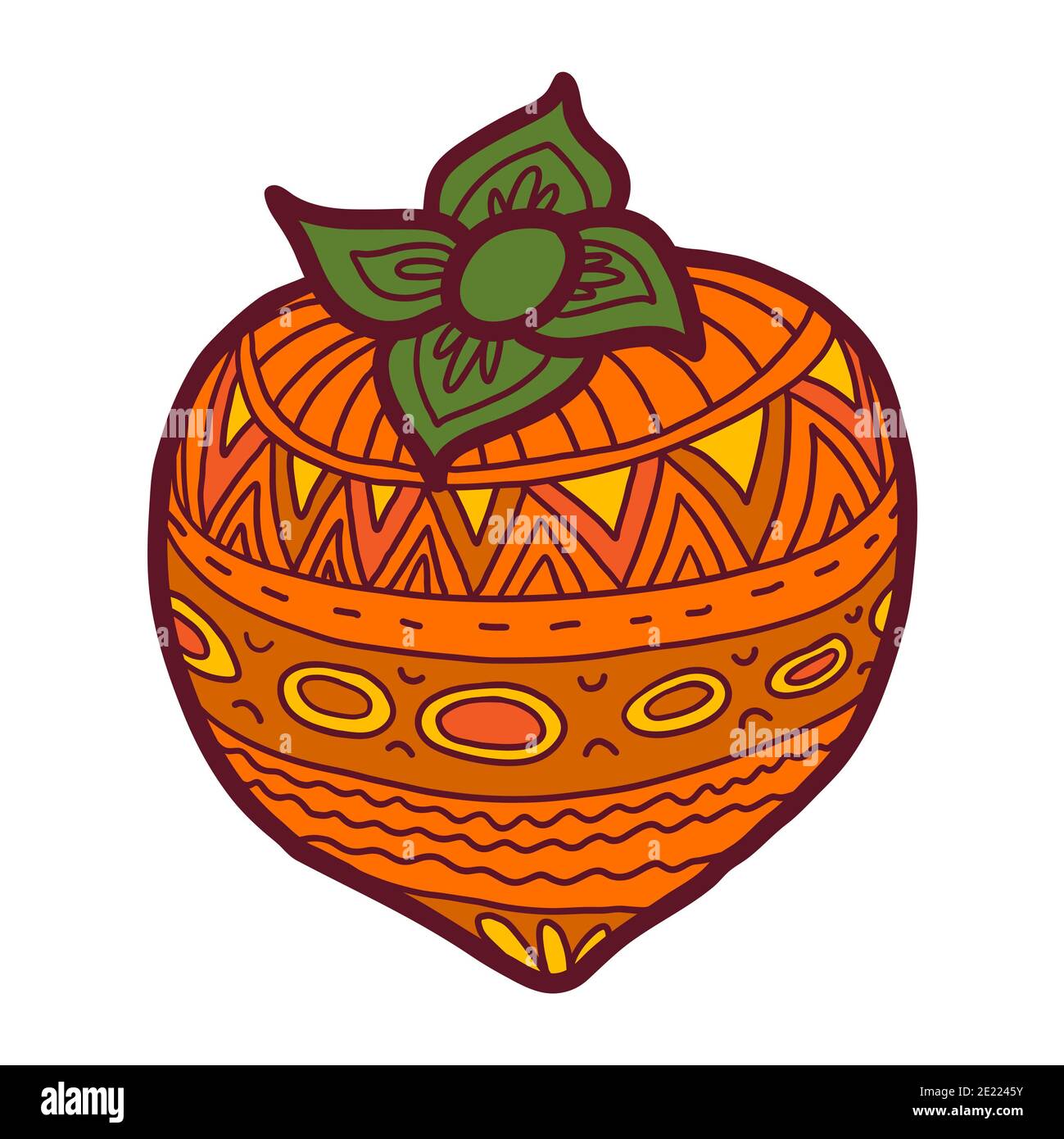 Persimmon. Hand drawn doodle persimmon fruit illustration isolated on white background. Food icon, Stock Photo