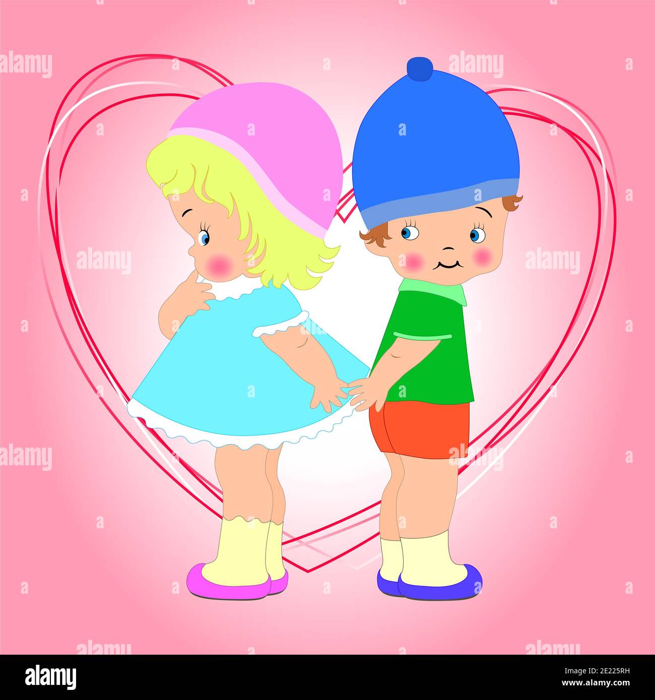 Valentines Day for invitation or greeting card, Cute kids, boy and girl ...