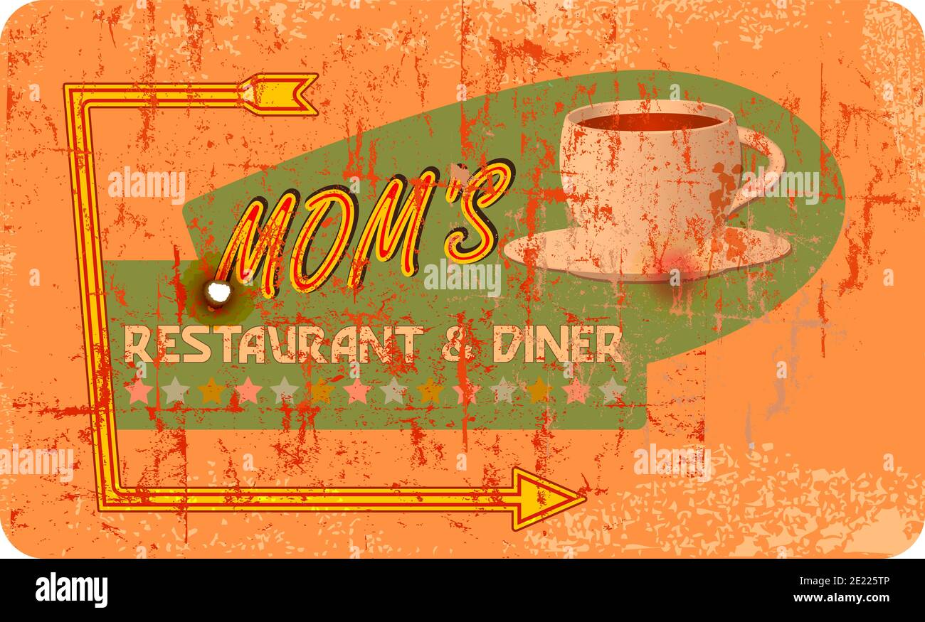 grungy american diner sign, retro grungy vector illustration, free copy space Stock Photo