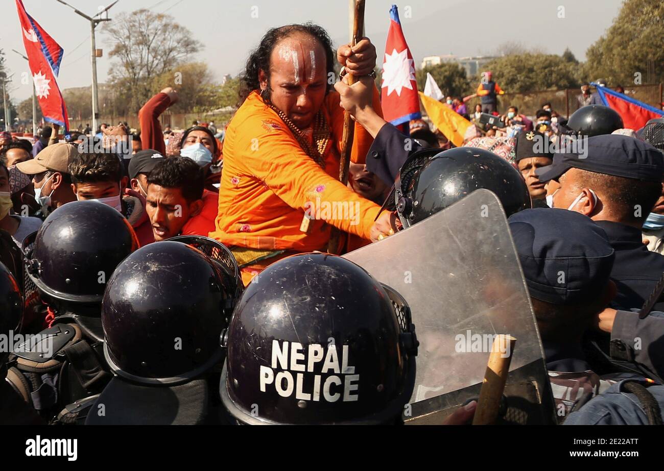 Kathmandu, Bagmati, Nepal. 11th Jan, 2021. A promonarchy protester