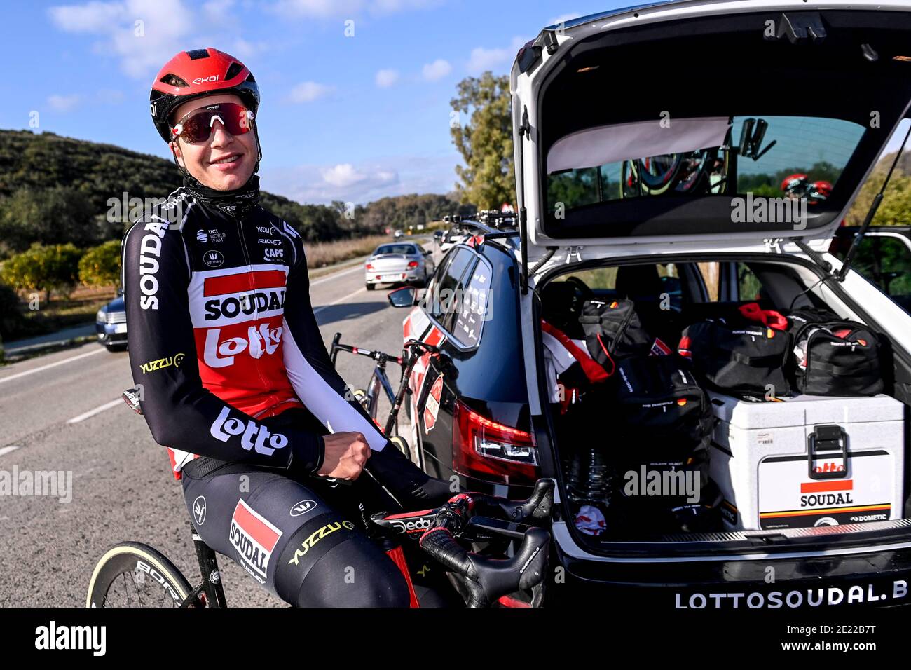 Belgian Florian Vermeersch of Lotto Soudal pictured during the Lotto-Soudal cycling team stage in Javea, in Spain, Monday 11 January 2021. BELGA PHOTO Stock Photo