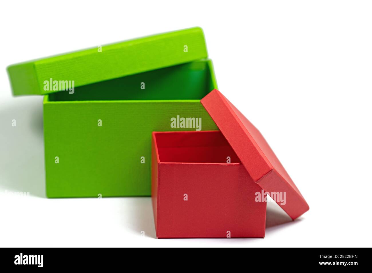 Empty cardboard boxes against white background Stock Photo