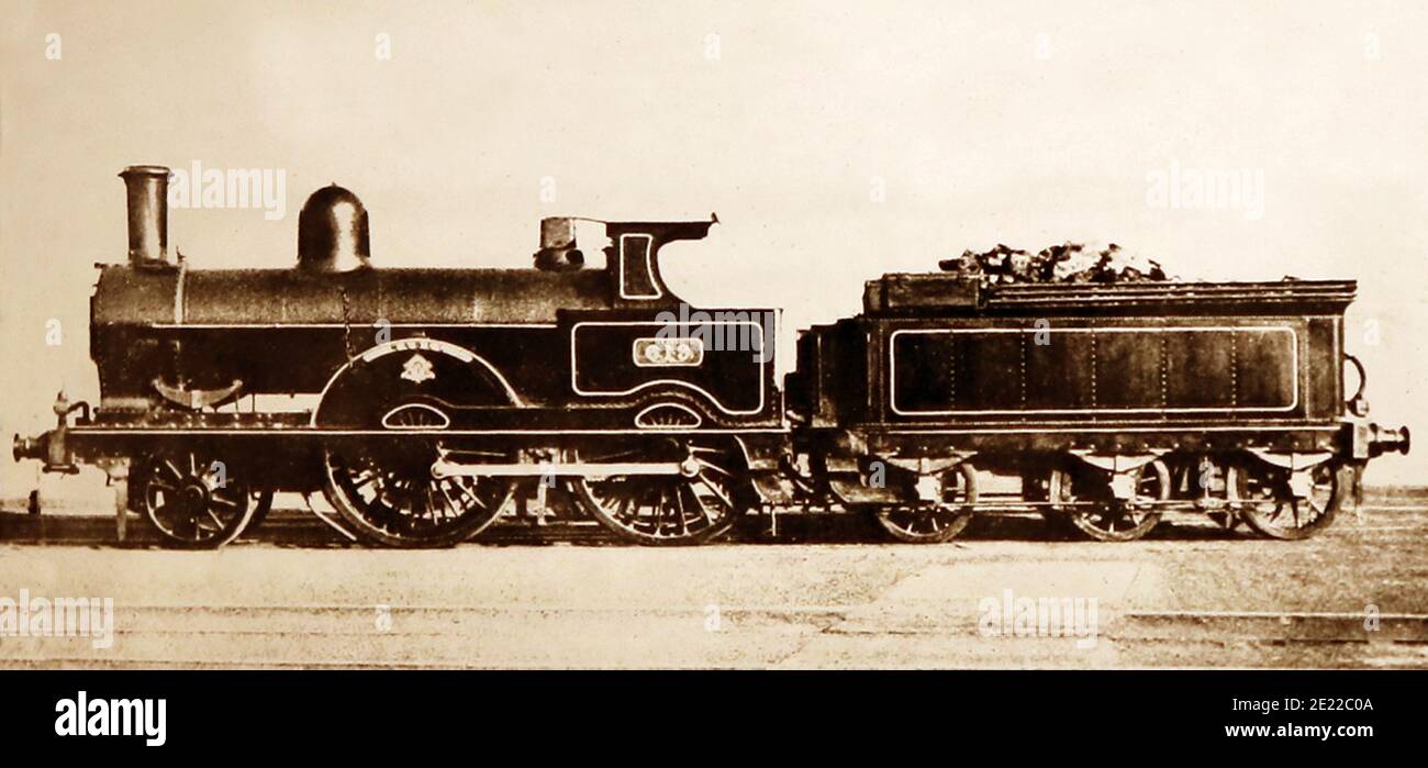 The LNWR locomotive 'Mabel' at the George Stephenson Centenary Exhibition held in Newcastle upon Tyne in 1881 Stock Photo