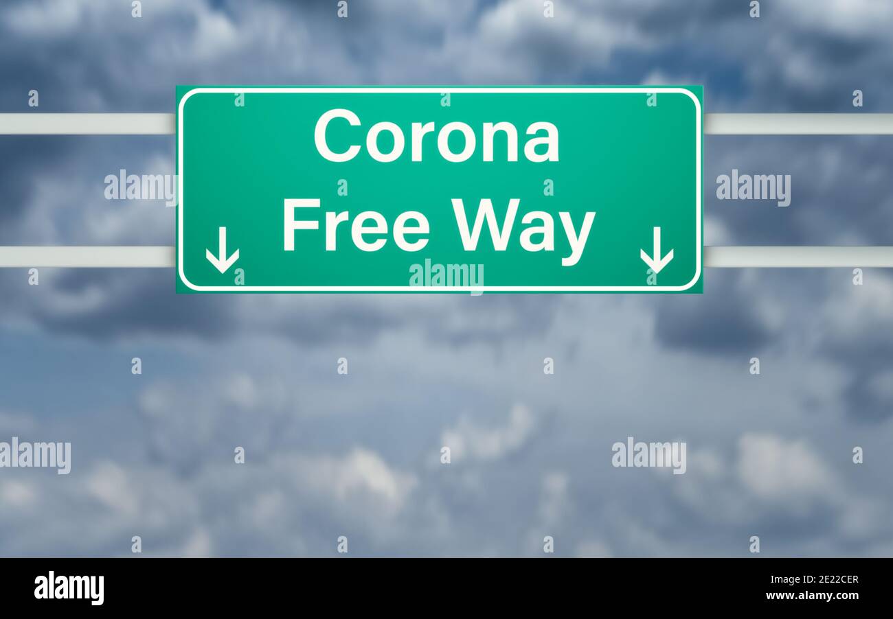 Corona free way sign on cloudy sky Stock Photo