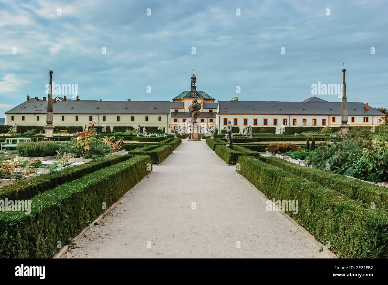 Kuks Hospital and garden in East Bohemia,Czech republic, with Holy Trinity Church.Pearl of Baroque.Used to be highly popular health resort with minera Stock Photo