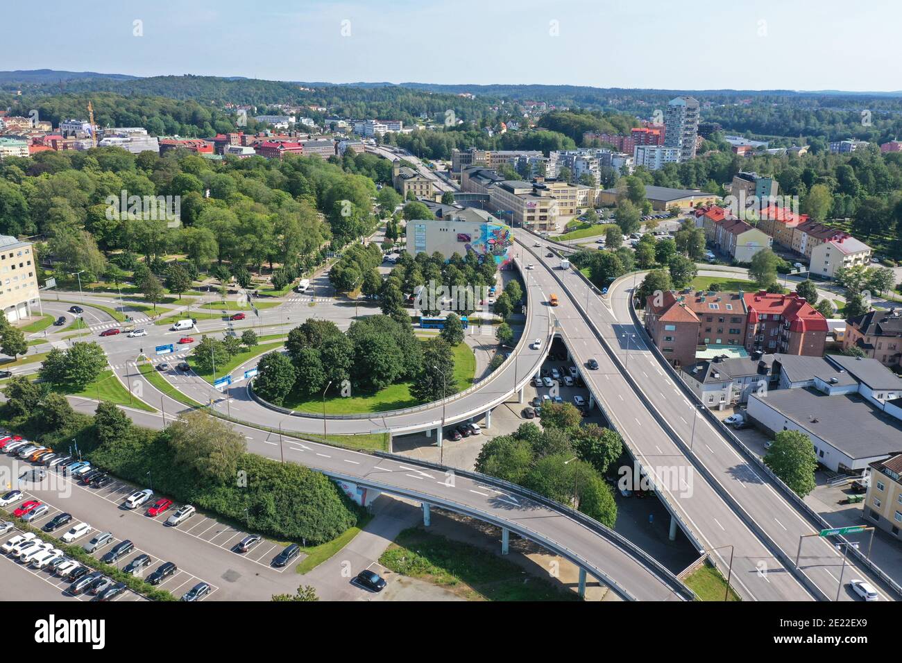 BORÅS, SWEDEN- 26 AUGUST 2019: Aerial view, city of Borås. Stock Photo