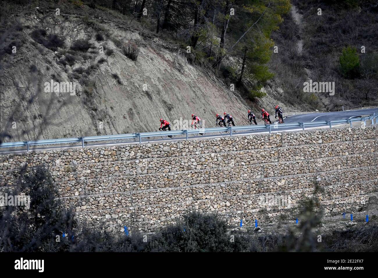illustration picture shows cyclists during a training ride at the Lotto-Soudal cycling team stage in Javea, in Spain, Monday 11 January 2021. BELGA PH Stock Photo