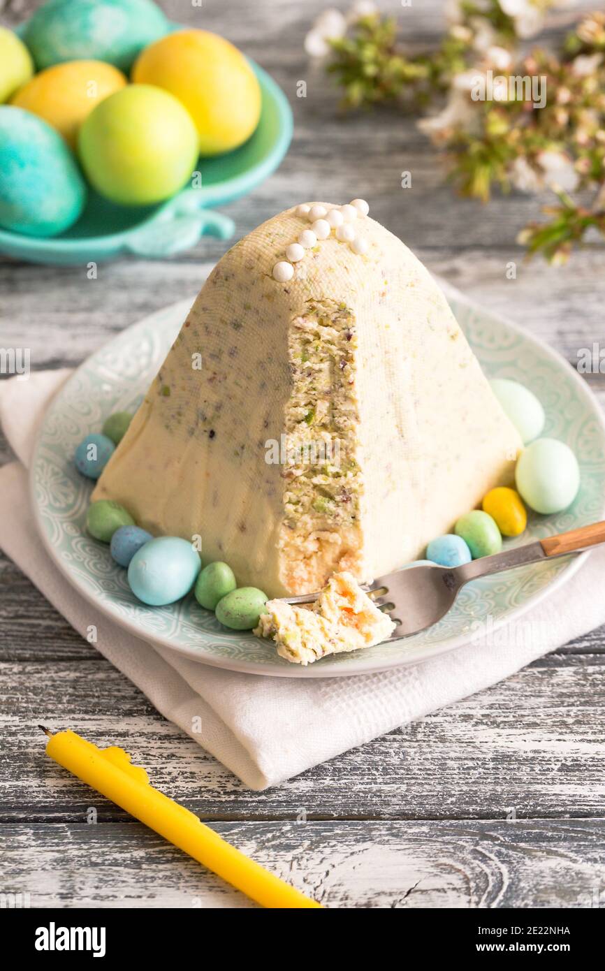 Traditional Easter Ortodox curd cake with pistachios. Traditional