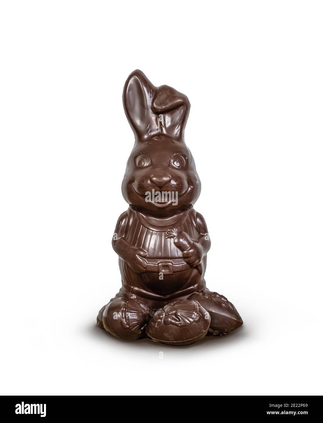 Chocolate Easter bunny and eggs isolated on white Stock Photo Alamy