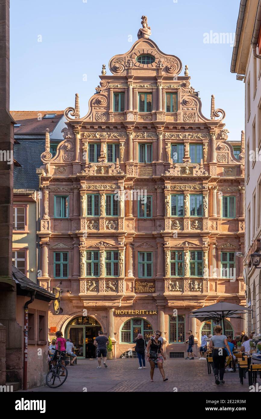 Heidelberg, Germany - Aug 1, 2020: Facade of hotel ritter in afternoon sunlight Stock Photo