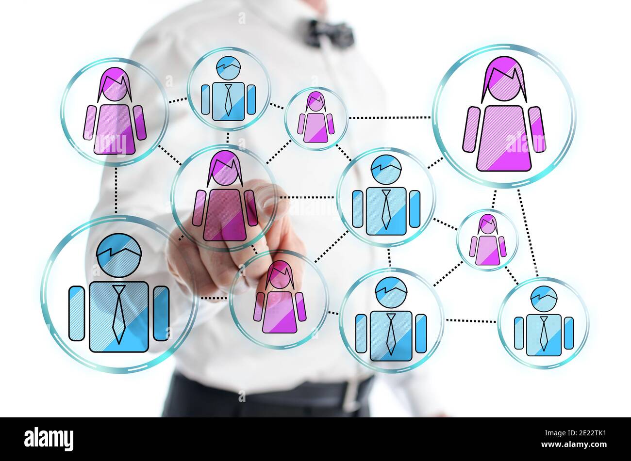 Social network concept shown by a man in background Stock Photo