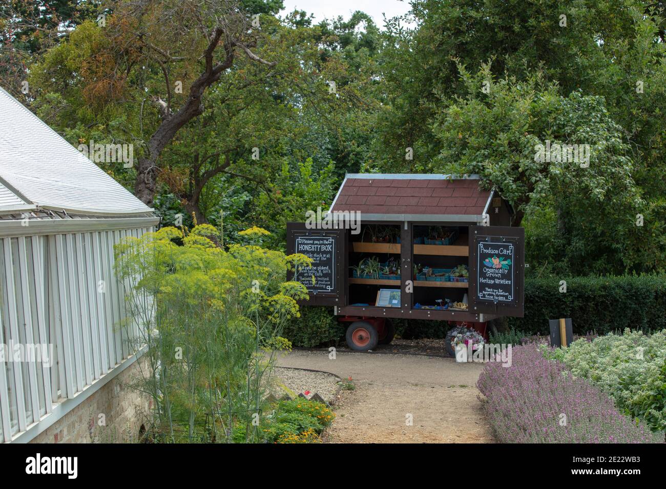Small mobile shop seeling garden produce seen in Myddelton House