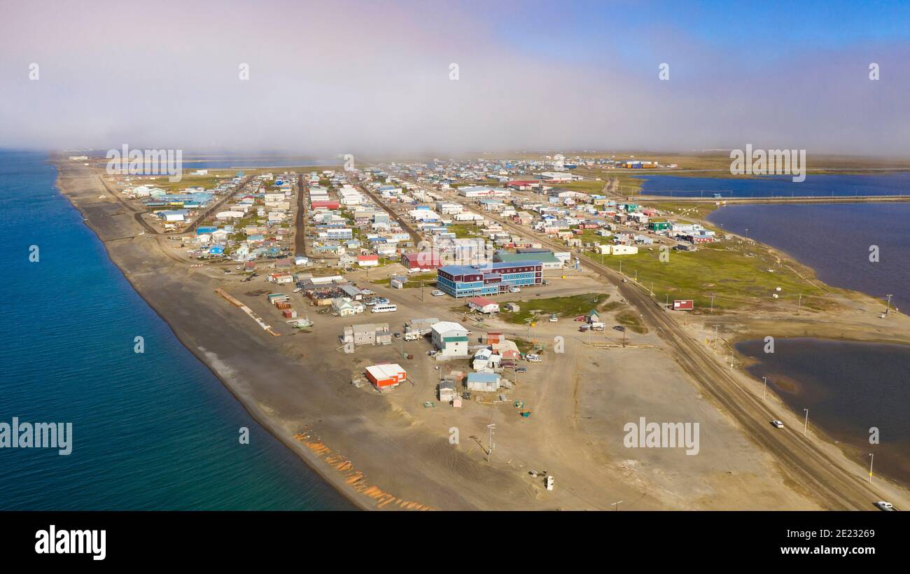 They changed the name from Barrow to Utqiagvik here we see the waterfront into the Beaufort Sea in the Arctic Ocean Stock Photo