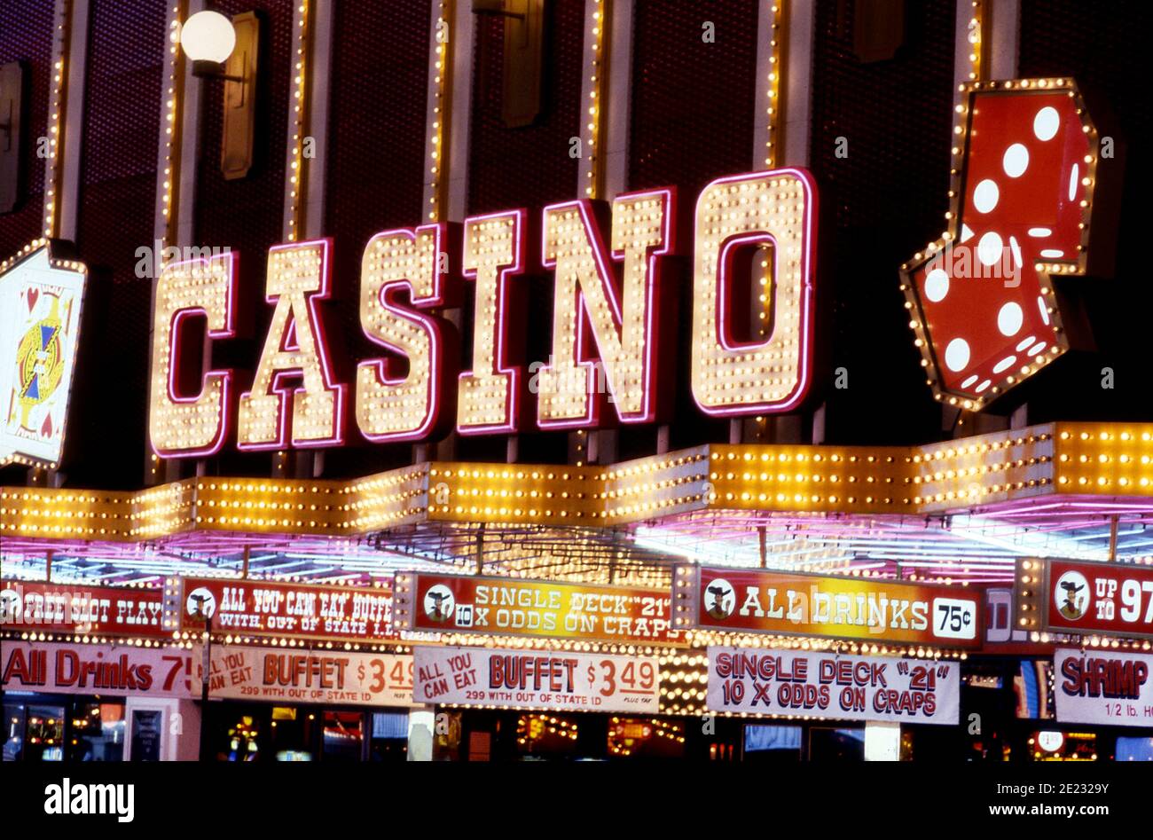 Casino neon sign on Fremont Street in Downtown Las Vegas, Nevada Stock Photo