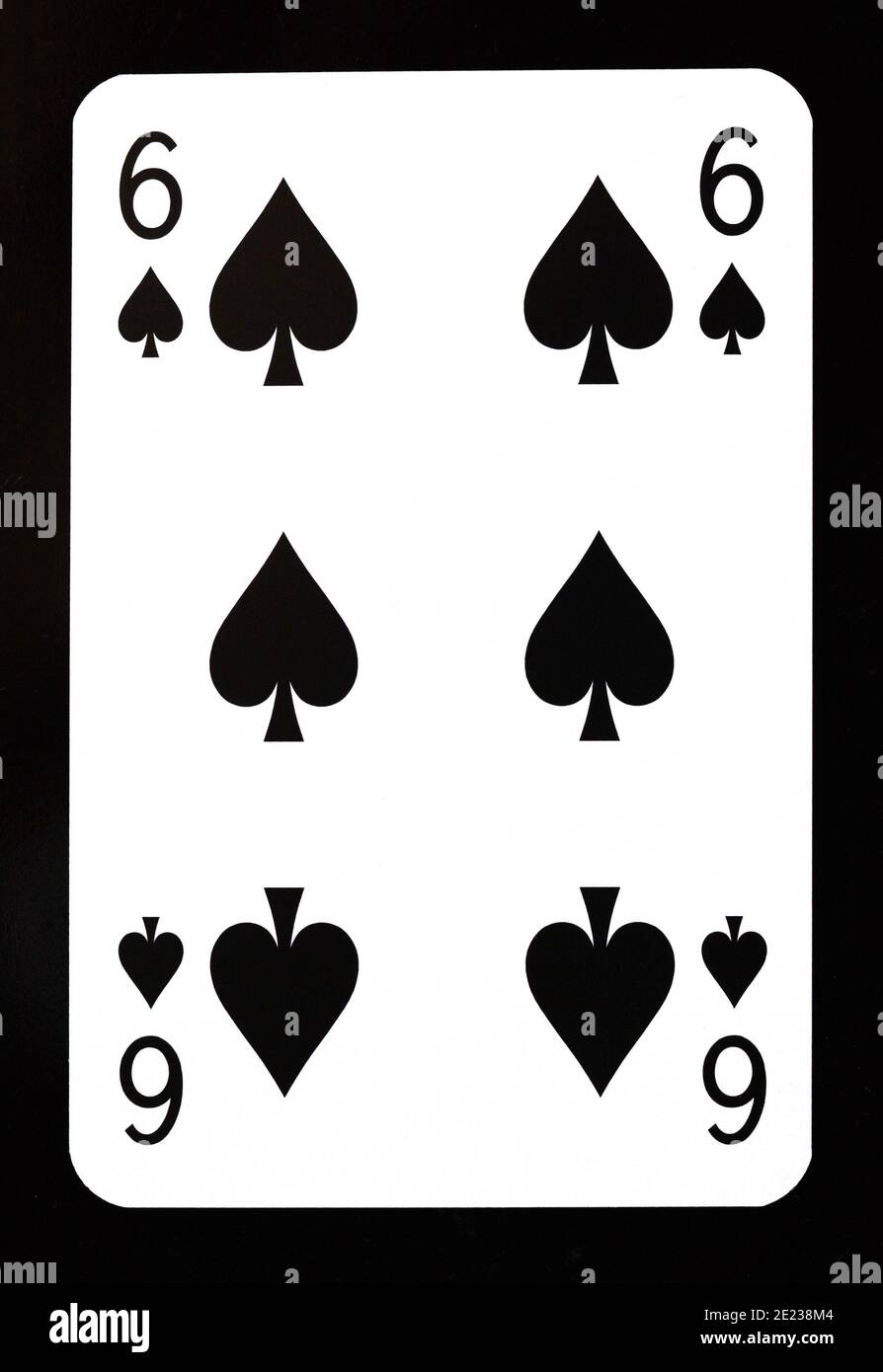 Six of spades playing card, isolated on black background Stock Photo