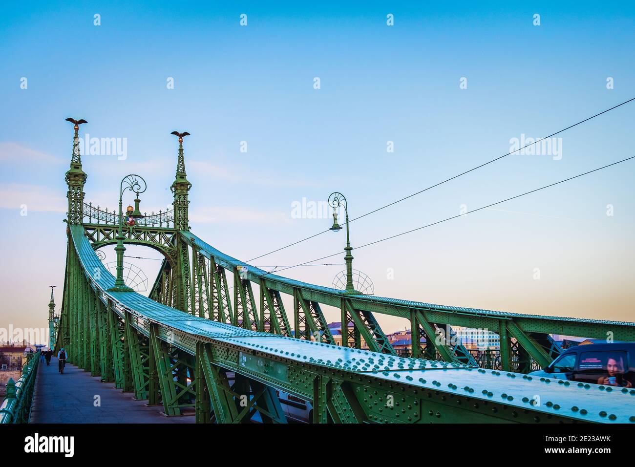 Budapest, Hungary, March 2020 close up of Liberty Bridge Stock Photo