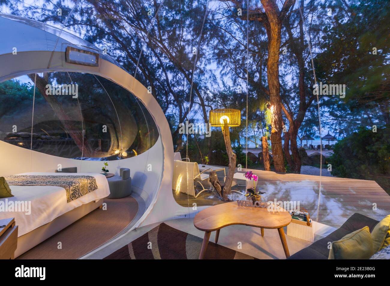 Outdoor Bubble Tent House Dome - Nature travel Concept. Stock Photo