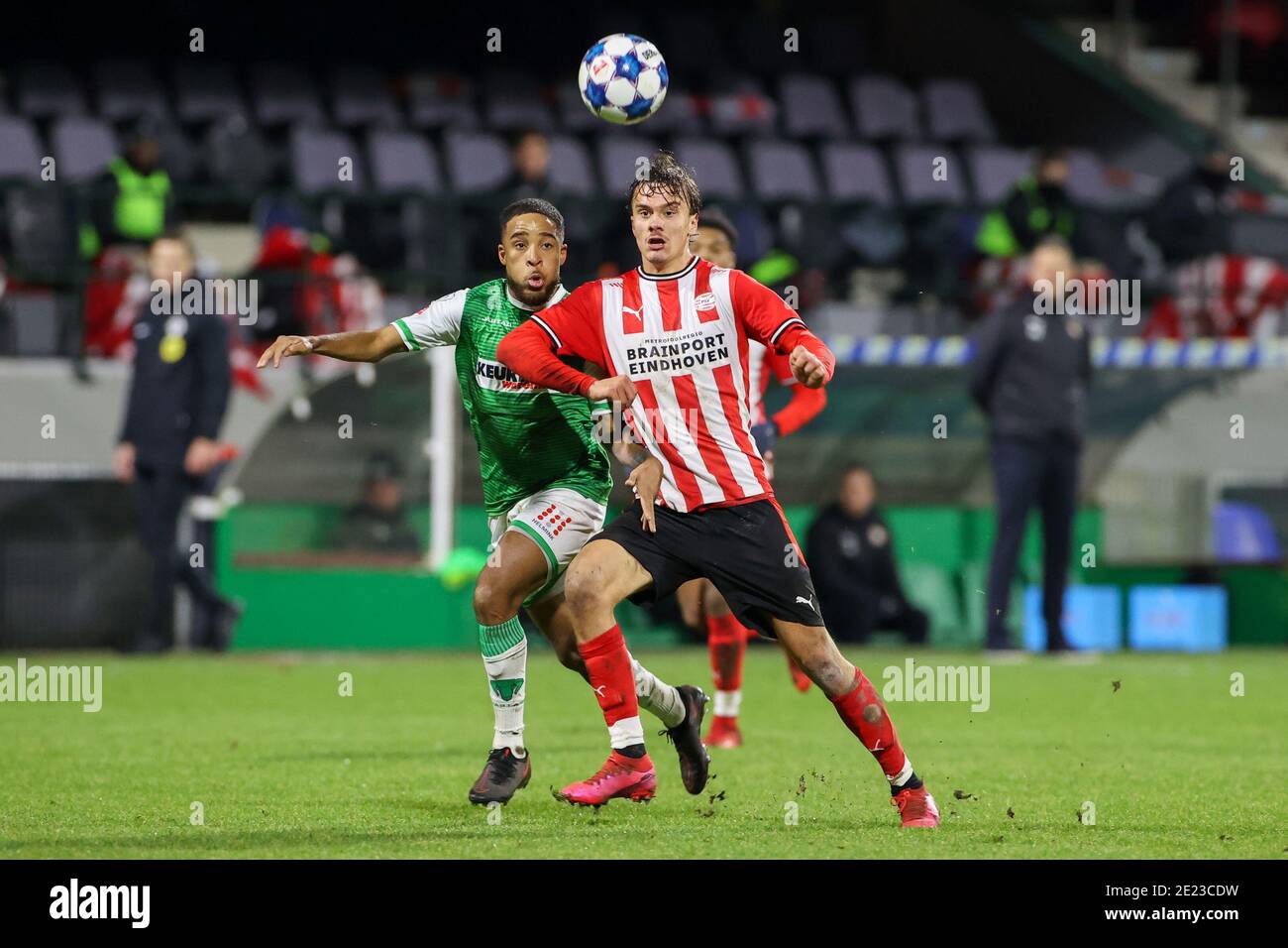 dordrecht netherlands january 11 devon koswal of fc dordrecht kristofer ingi kristinsson of jong psv during the dutch keukenkampioendivision matc stock photo alamy