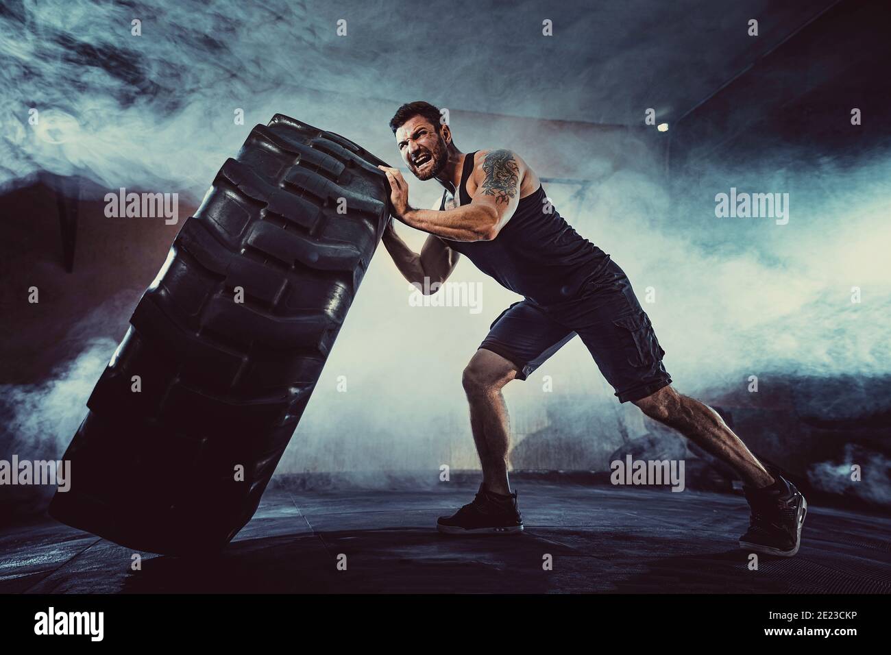 Bodybuilding training, bearded strong sportsman with muscular body ...