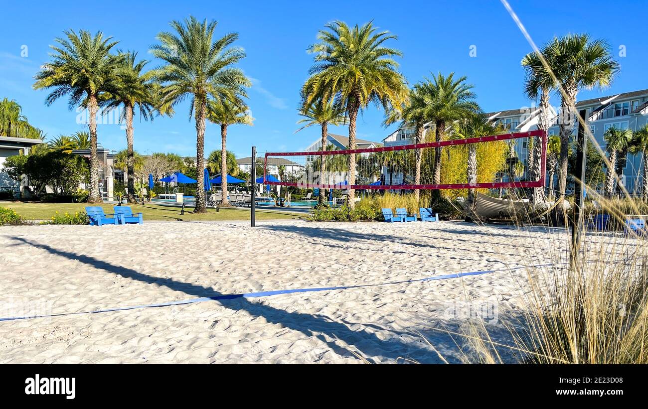 Orlando, FL USA January 4, 2021 A neighborhood amenity complex sand