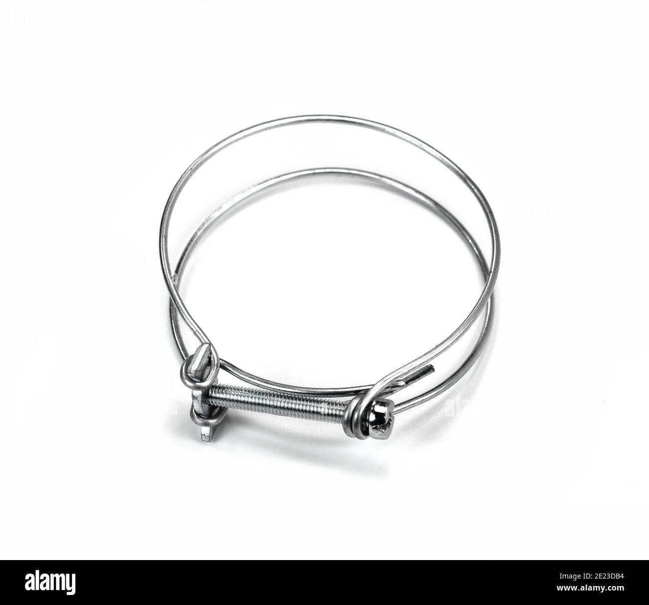 Hose clamps. Steel clamps isolated on white background. Screw clamp