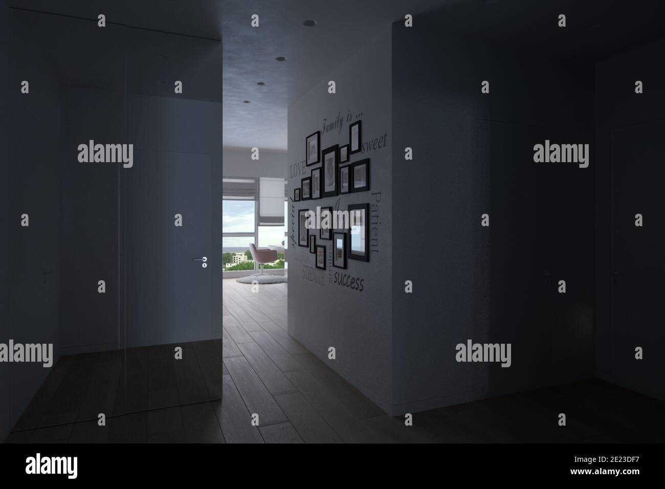 3d visualization of the interior of the hall, city apartment Stock ...