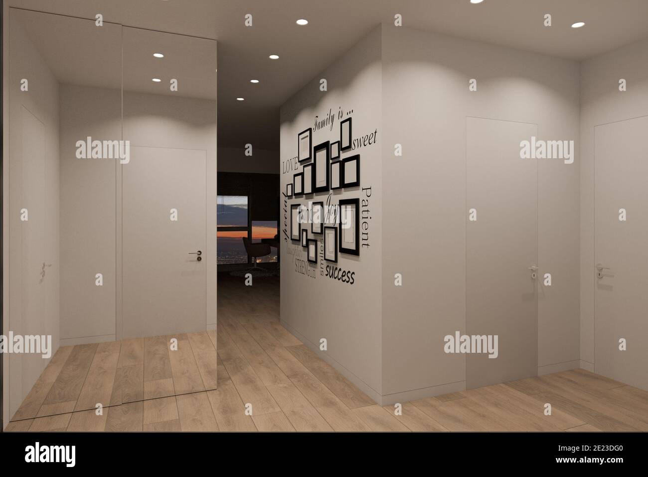 3d visualization of the interior of the hall, city apartment Stock ...