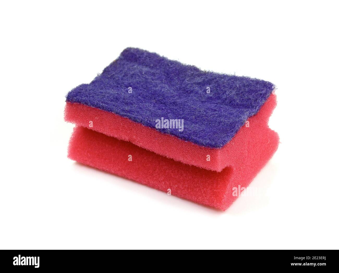 Dishwashing sponge isolate on  white background. Pink soapy sponge on white background. Stock Photo