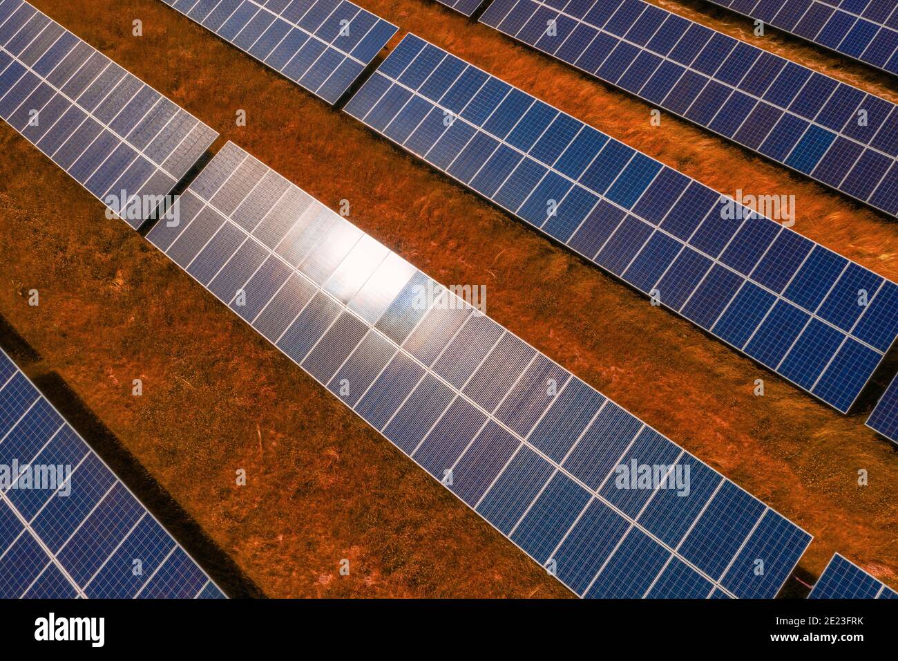 Creative portrayal of solar panel array, Lapeer, Michigan highlights investment in sustainable, renewable energy Stock Photo