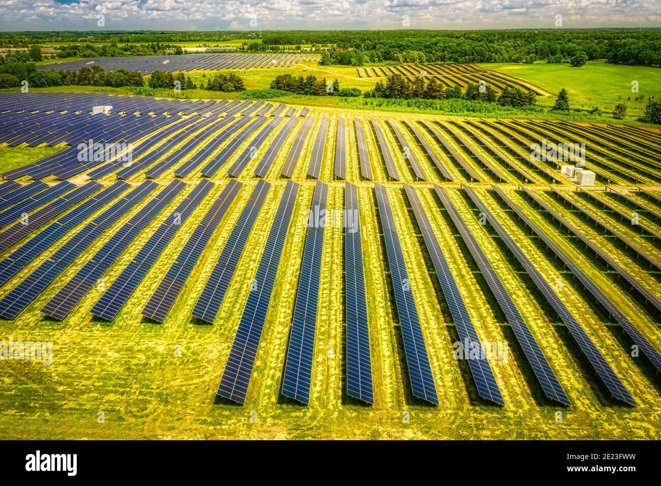 Agricultural conversion to solar energy farm, Michigan Solar Farm, DTE Energy, Lapeer, Michigan Stock Photo