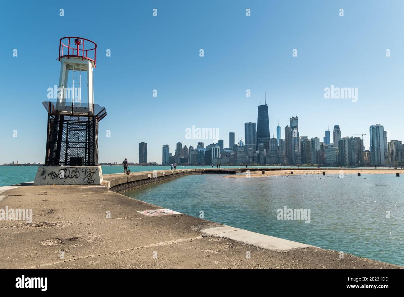 Chicago skyline with big buildings seen from Michigan Lake Stock Photo