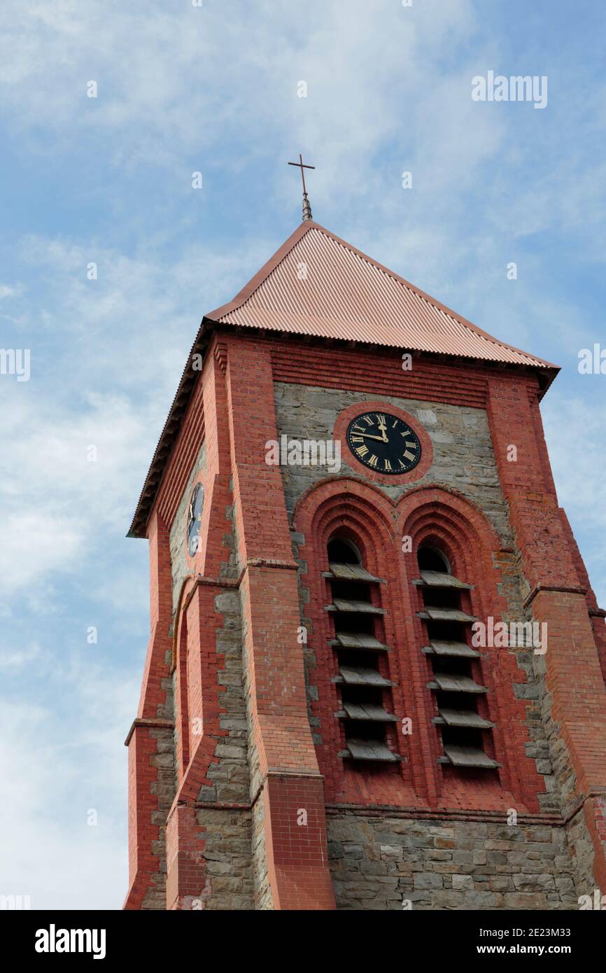 Anglican Christ Church Cathedral Tower, Port Stanley, Falkland Islands 4th Dec 2015 Stock Photo