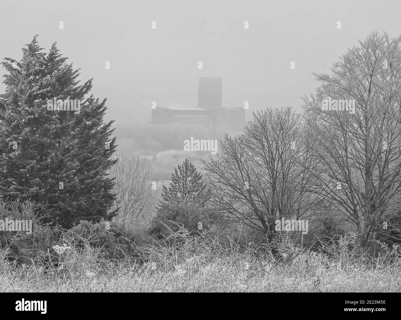 Guildford Cathedral on a wintry day Stock Photo